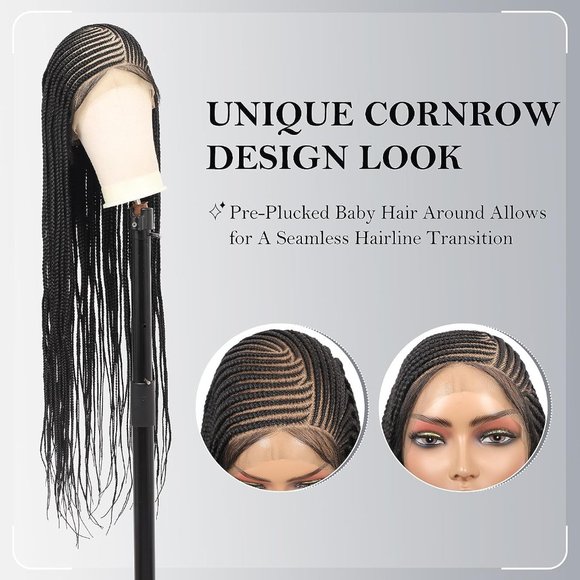 [36 INCH] Cornrow Lemonade Side Part Lace Front Wig with Baby Hair - Picture 5 of 7